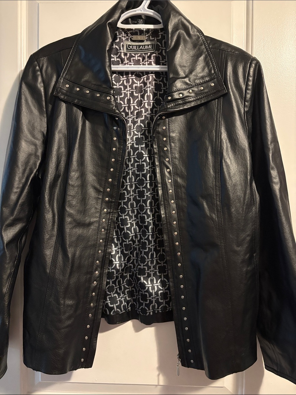 Guillaume Women's Black Leather Stud-Trim Jacket